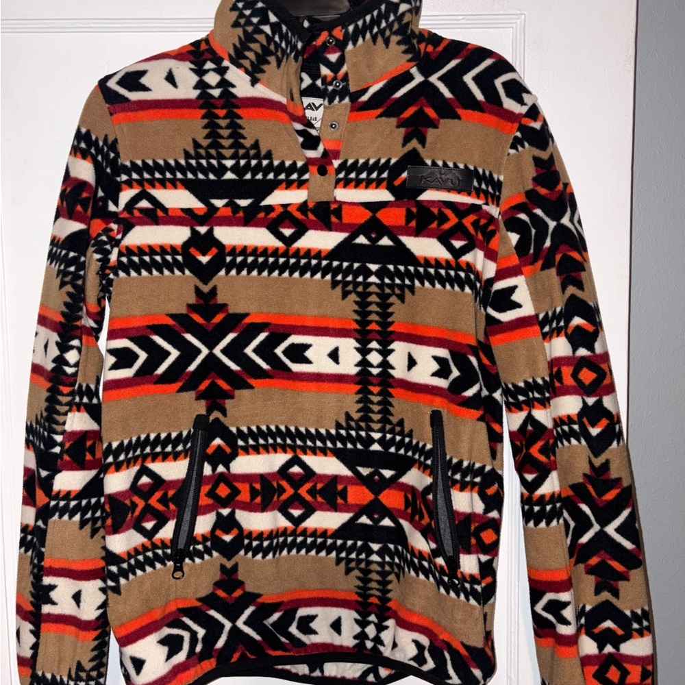 Kavu Men's Zip Up Sweater - Tan, Black, orange